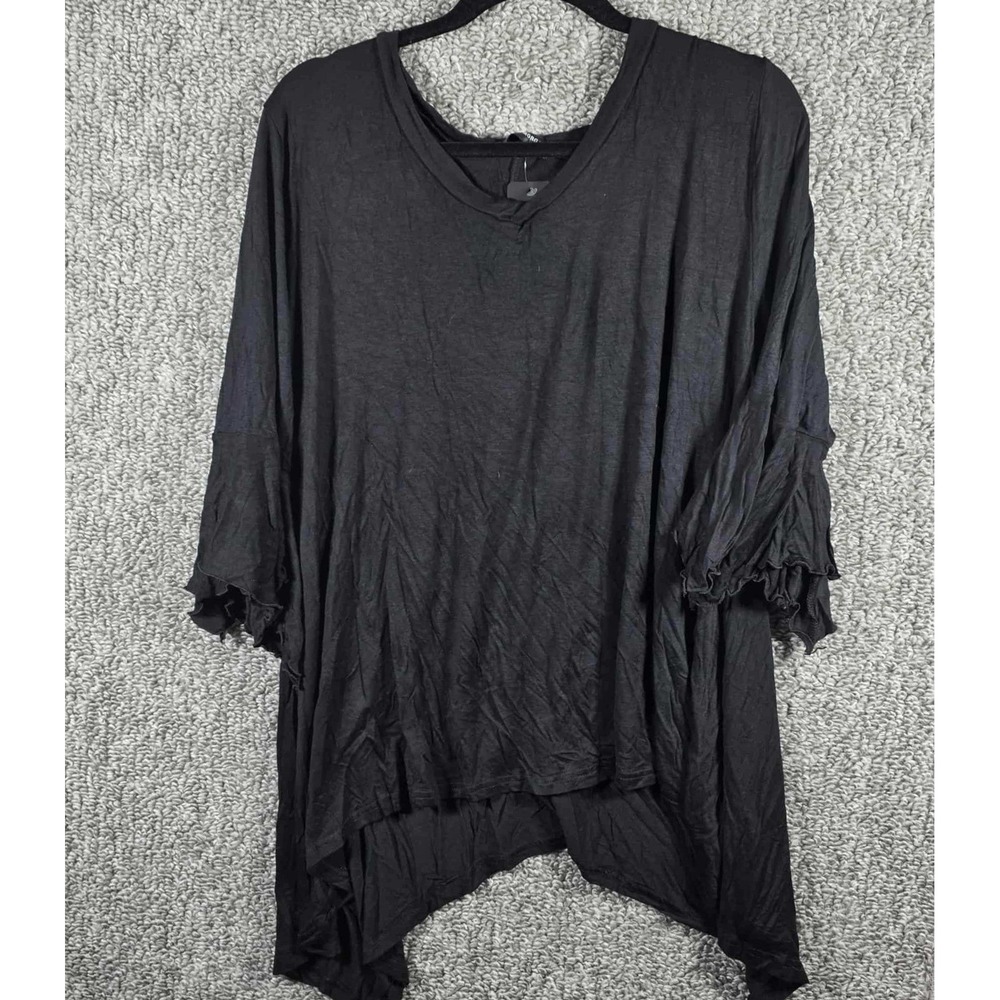 Anna‎ Morgan Tunic Top Black Asymmetrical Hem Ruffle Sleeve Plus Size 2X